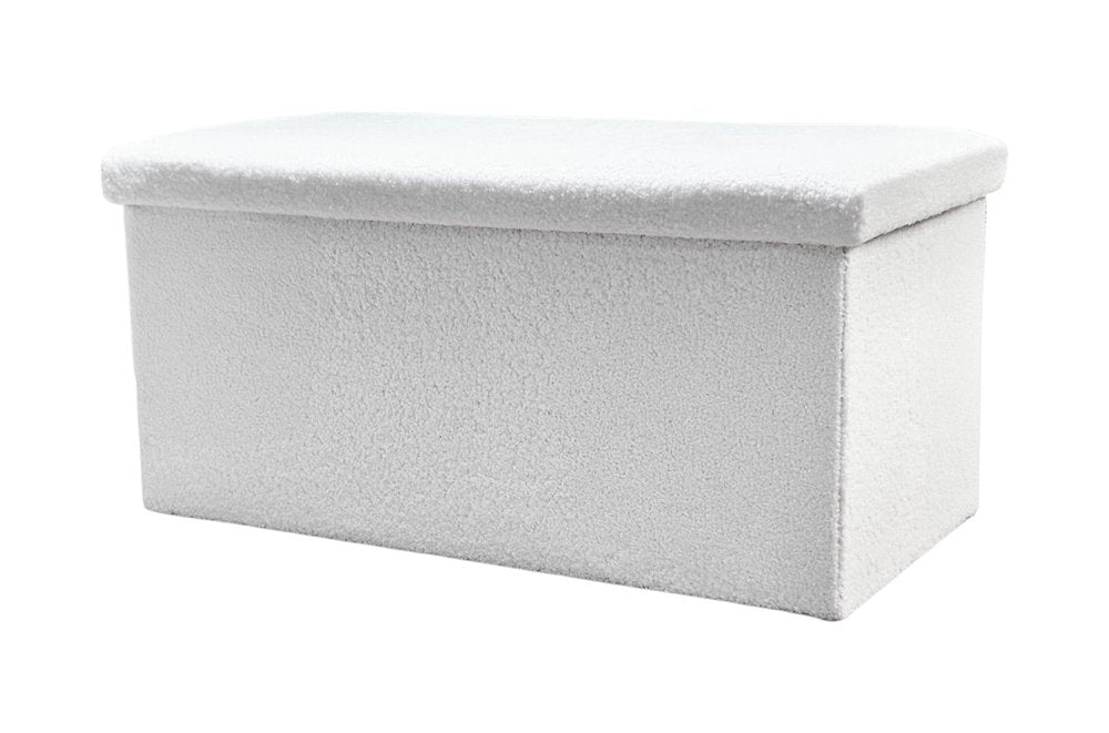 15" White Boucle Cube Ottoman With Storage
