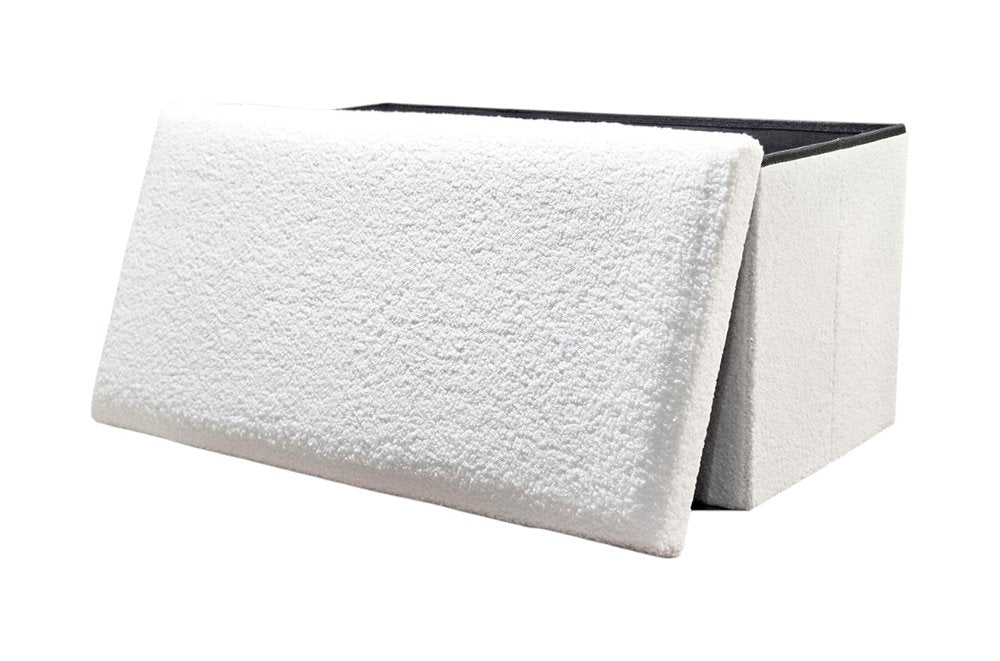 15" White Boucle Cube Ottoman With Storage