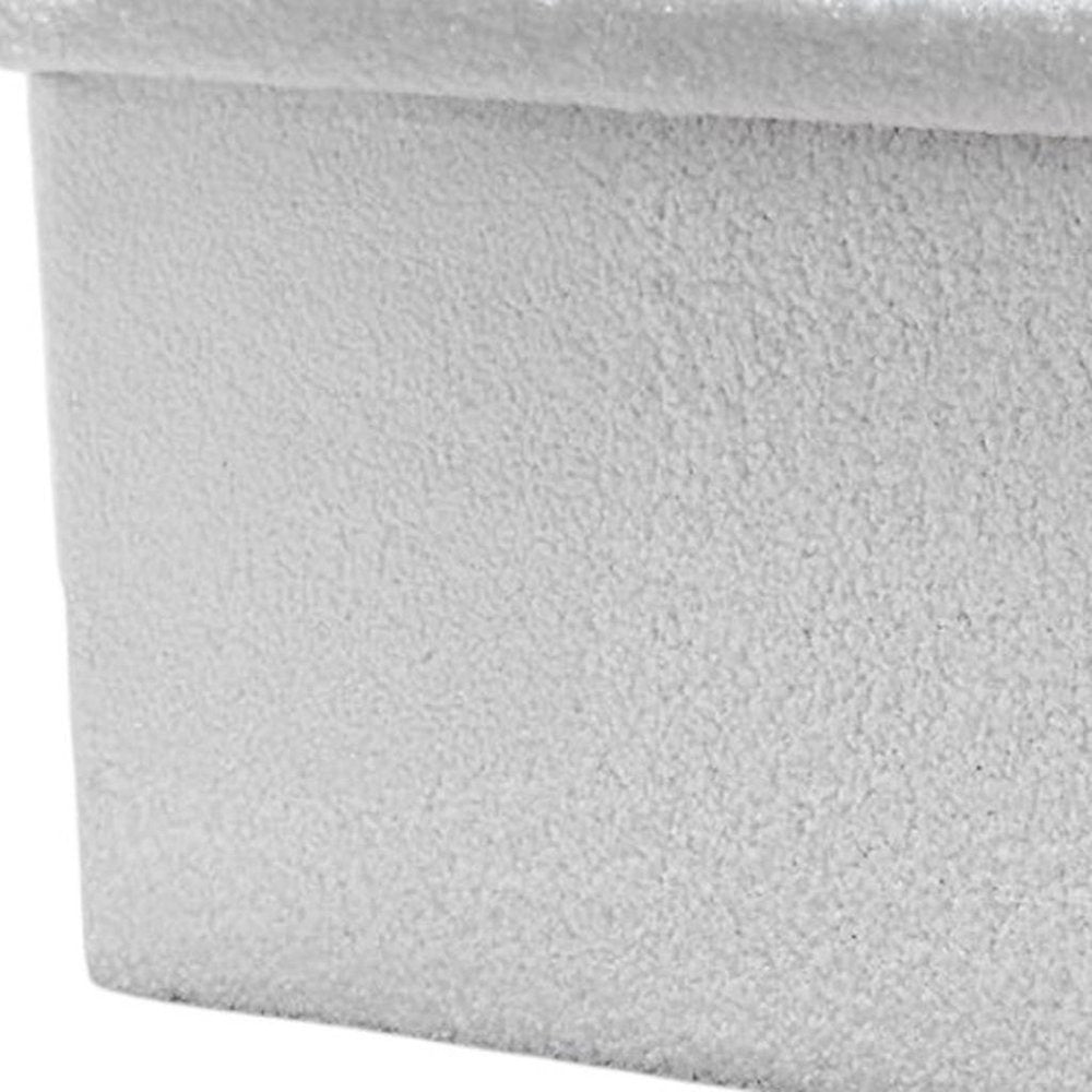 15" White Boucle Cube Ottoman With Storage