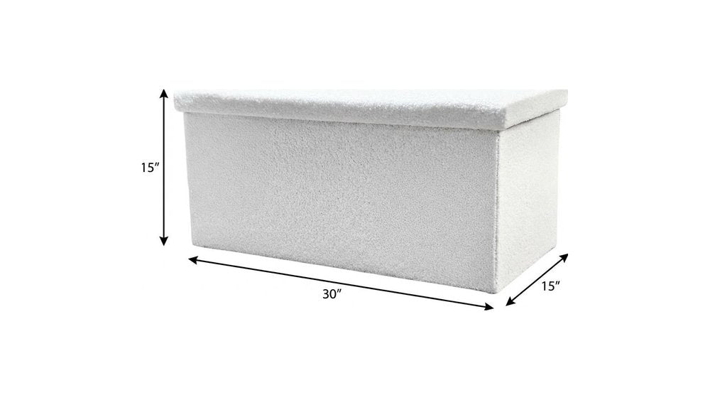 15" White Boucle Cube Ottoman With Storage