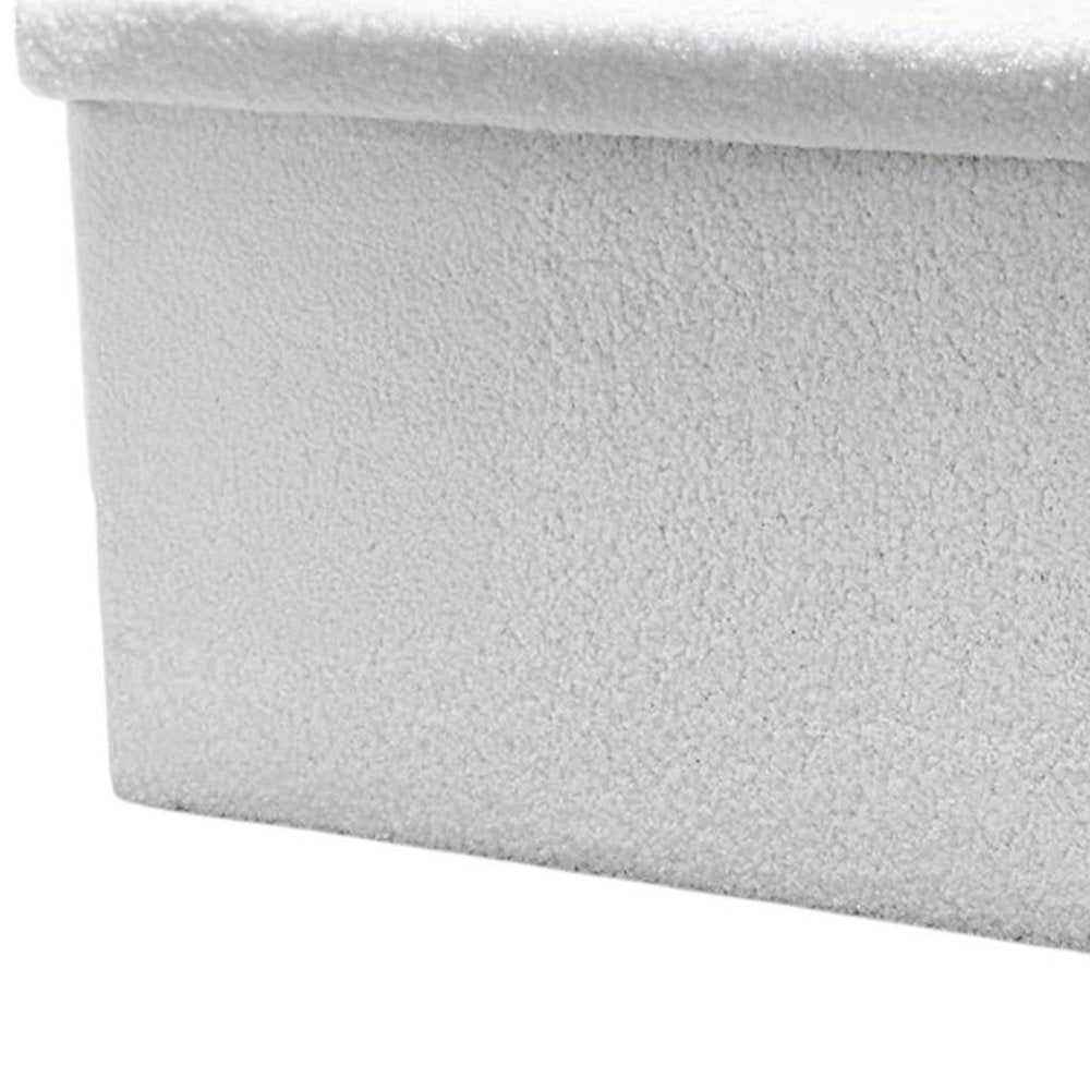 15" White Boucle Cube Ottoman With Storage