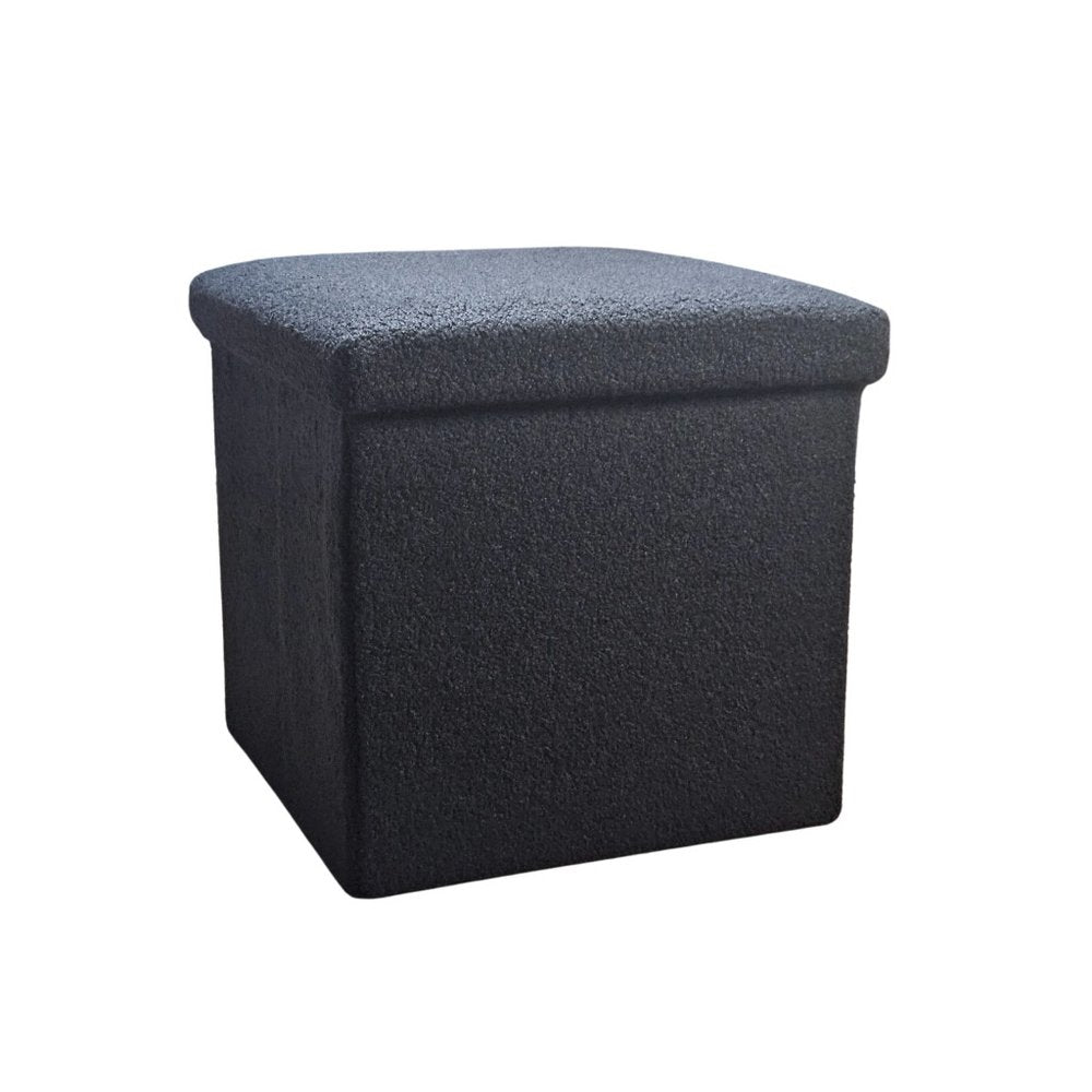 15" Black Boucle Cube Ottoman With Storage