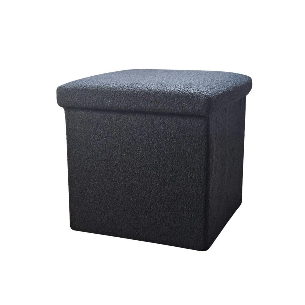 15" Black Boucle Cube Ottoman With Storage