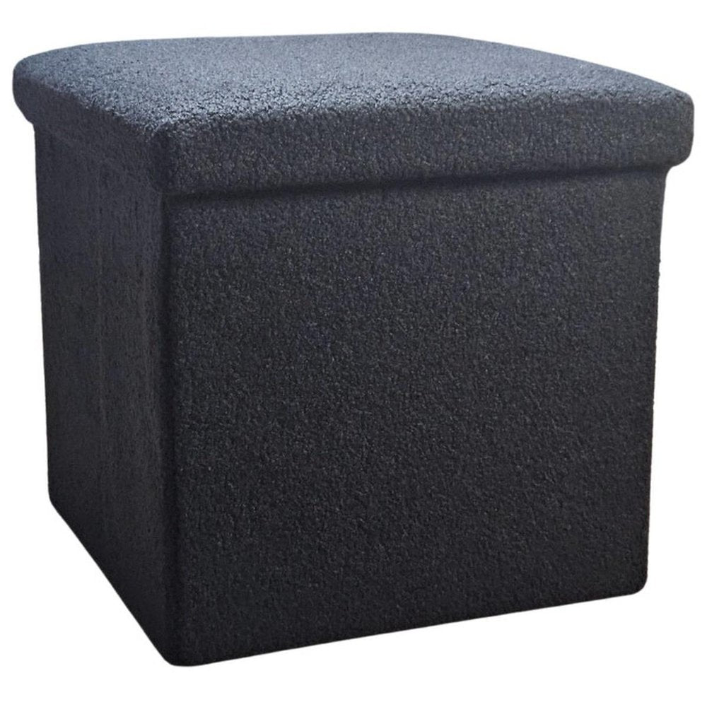 15" Black Boucle Cube Ottoman With Storage