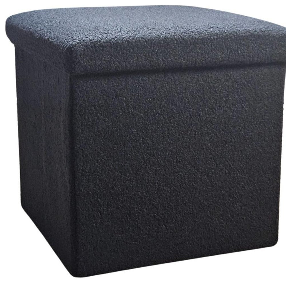 15" Black Boucle Cube Ottoman With Storage