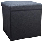 15" Black Boucle Cube Ottoman With Storage