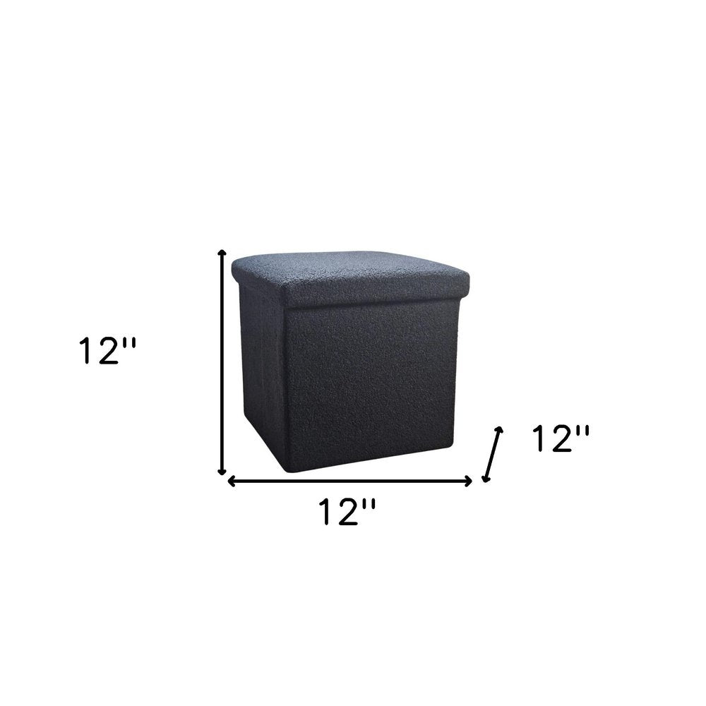 15" Black Boucle Cube Ottoman With Storage