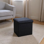 15" Black Boucle Cube Ottoman With Storage