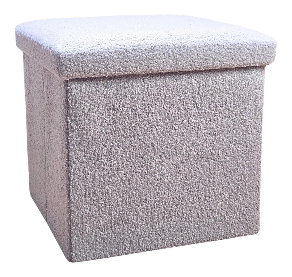 15" Gray Boucle Cube Ottoman With Storage