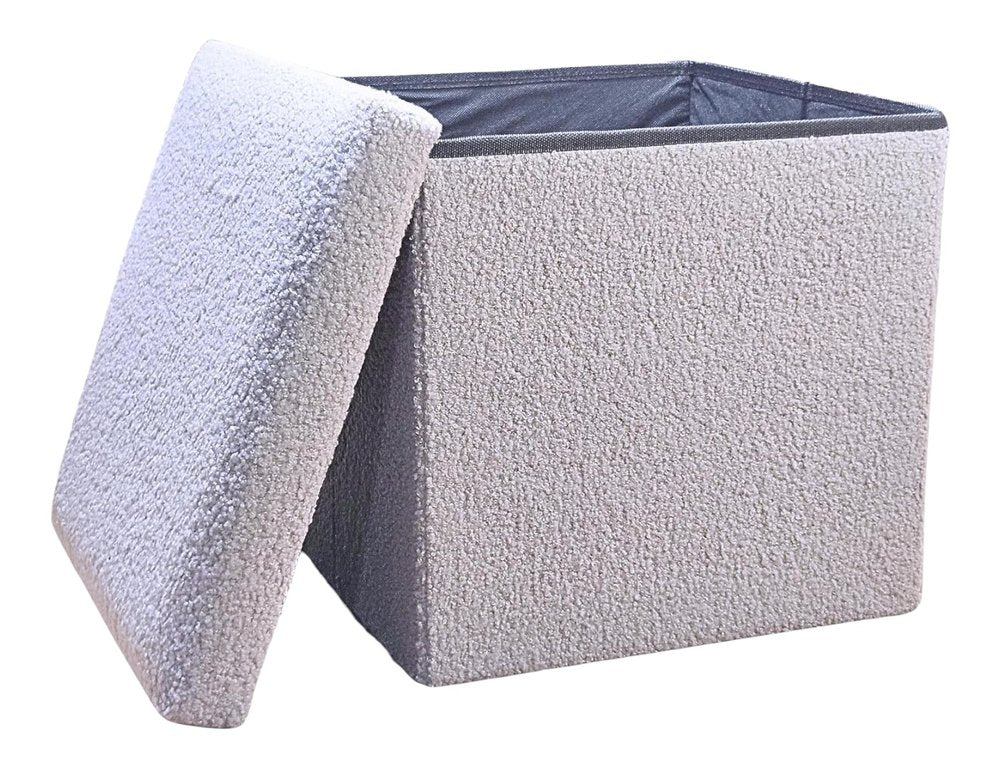 15" Gray Boucle Cube Ottoman With Storage