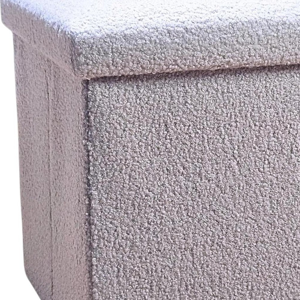 15" Gray Boucle Cube Ottoman With Storage