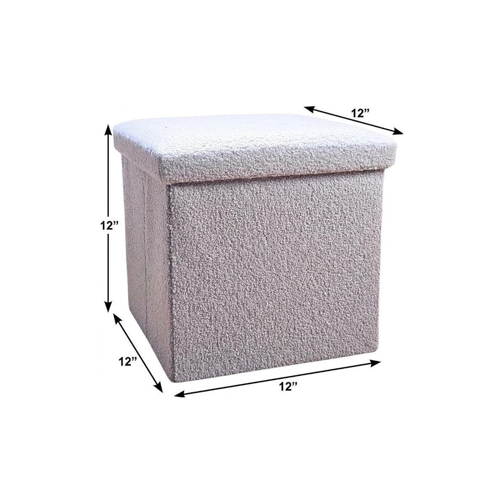15" Gray Boucle Cube Ottoman With Storage