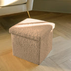 12" White Boucle Cube Ottoman With Storage