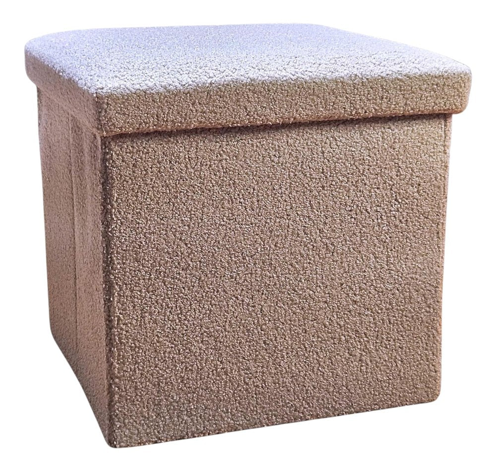 12" White Boucle Cube Ottoman With Storage