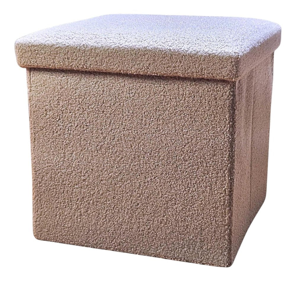 12" White Boucle Cube Ottoman With Storage