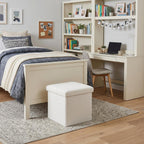 12" White Boucle Cube Ottoman With Storage