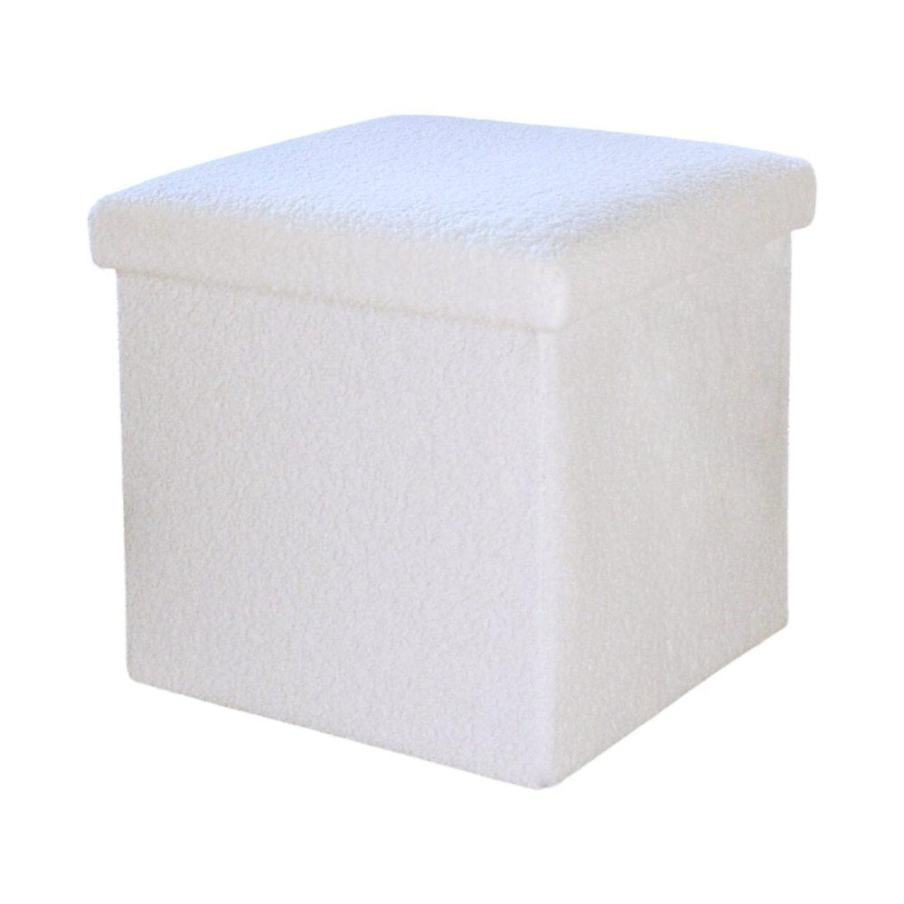 12" White Boucle Cube Ottoman With Storage