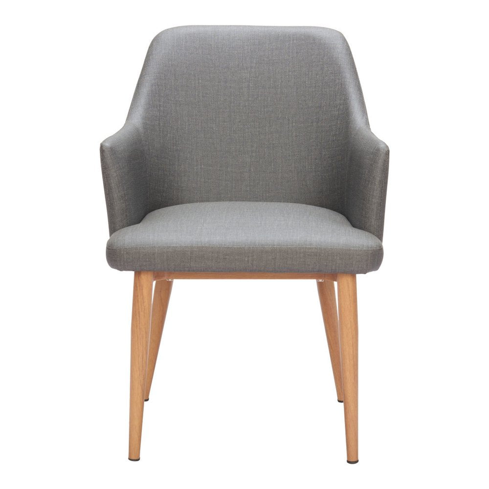 Set of Two Gray And Natural Fabric And Wood Dining Arm Chairs