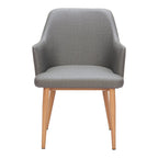 Set of Two Gray And Natural Fabric And Wood Dining Arm Chairs