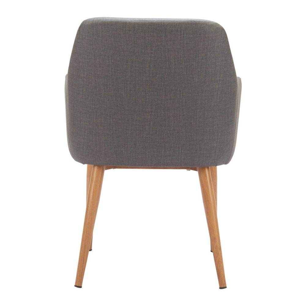 Set of Two Gray And Natural Fabric And Wood Dining Arm Chairs