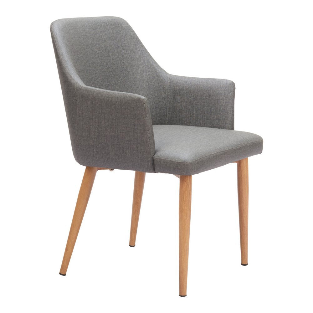 Set of Two Gray And Natural Fabric And Wood Dining Arm Chairs