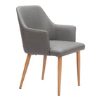 Set of Two Gray And Natural Fabric And Wood Dining Arm Chairs
