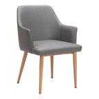 Set of Two Gray And Natural Fabric And Wood Dining Arm Chairs