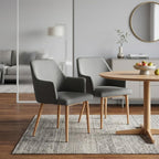 Set of Two Gray And Natural Fabric And Wood Dining Arm Chairs