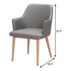Set of Two Gray And Natural Fabric And Wood Dining Arm Chairs