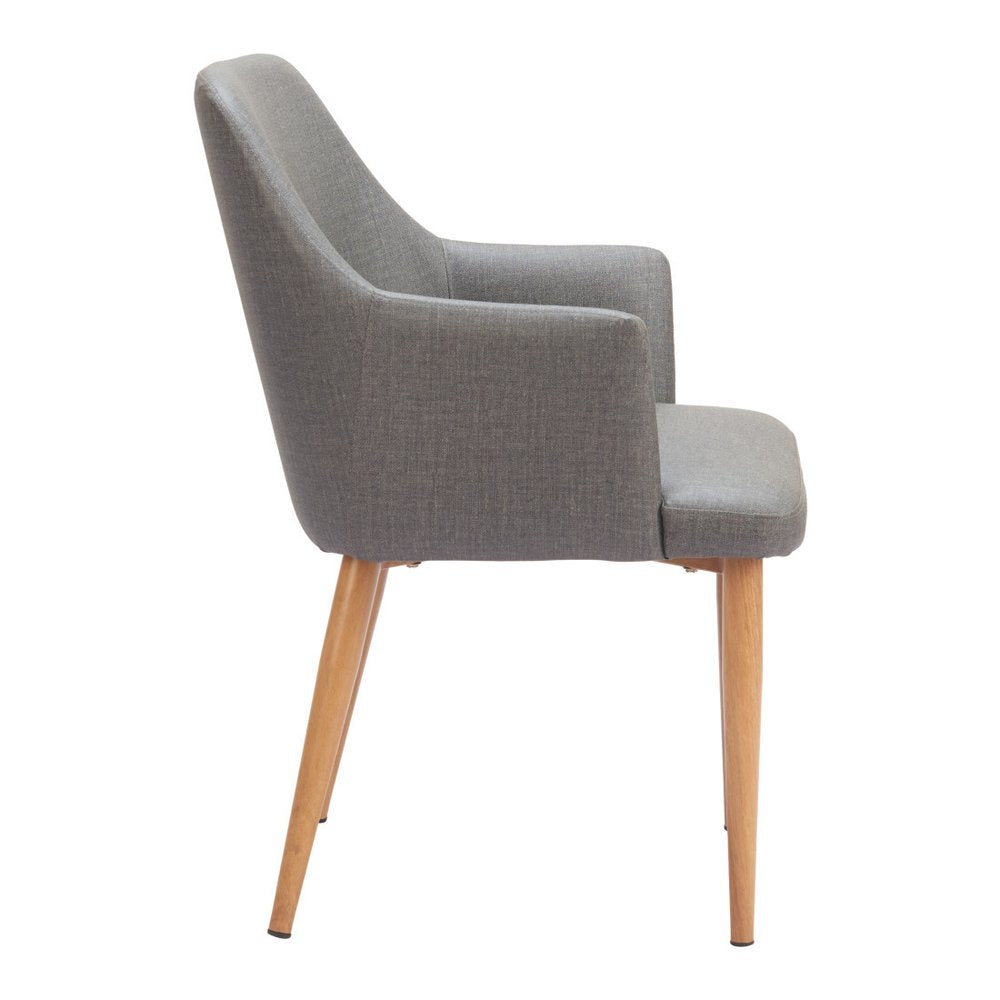 Set of Two Gray And Natural Fabric And Wood Dining Arm Chairs