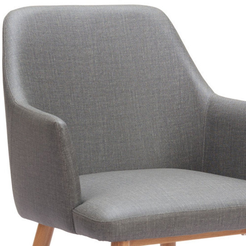 Set of Two Gray And Natural Fabric And Wood Dining Arm Chairs