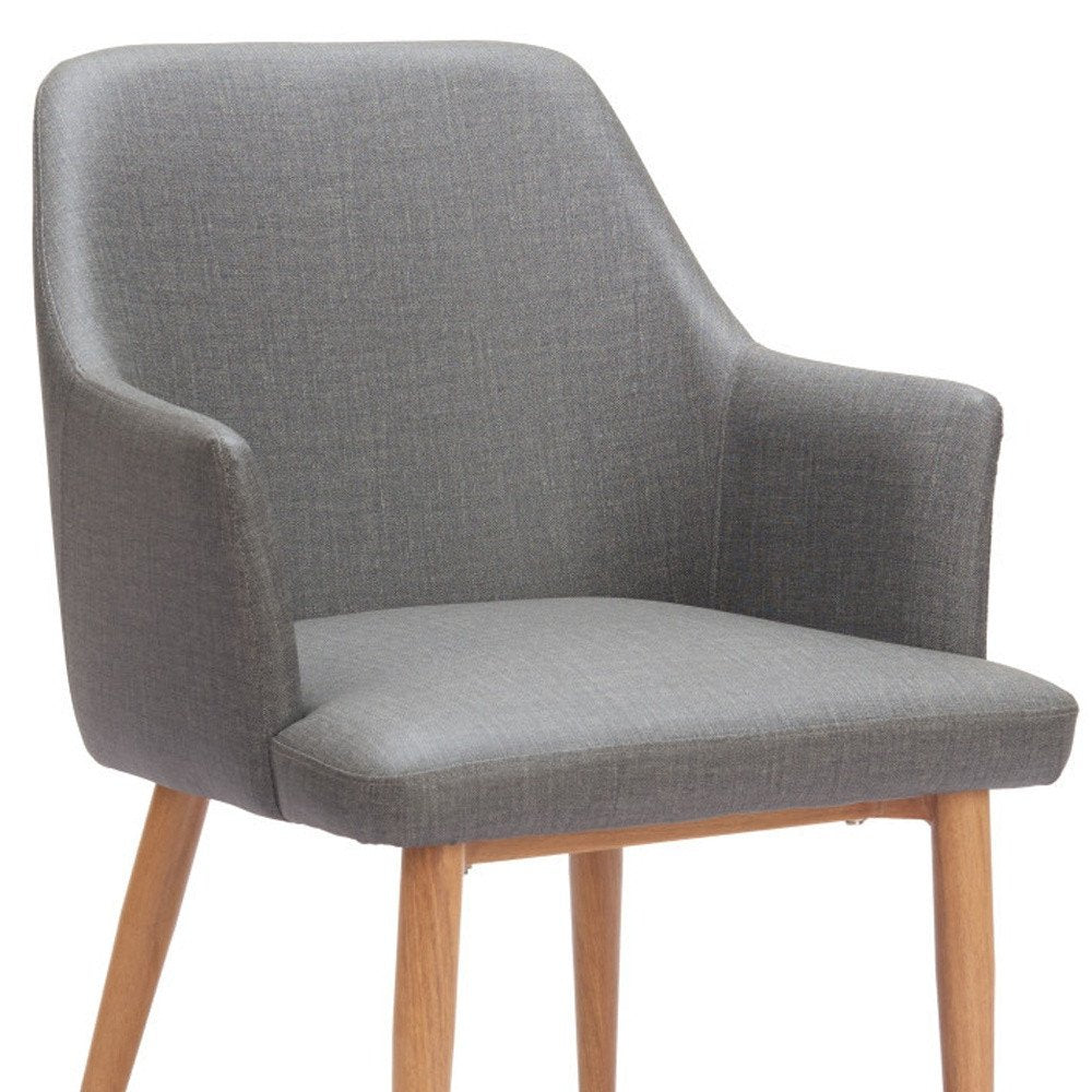 Set of Two Gray And Natural Fabric And Wood Dining Arm Chairs