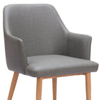 Set of Two Gray And Natural Fabric And Wood Dining Arm Chairs