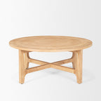 39" Natural and White Solid Wood Round Distressed Coffee Table