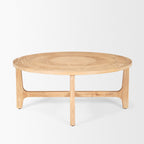 39" Natural and White Solid Wood Round Distressed Coffee Table