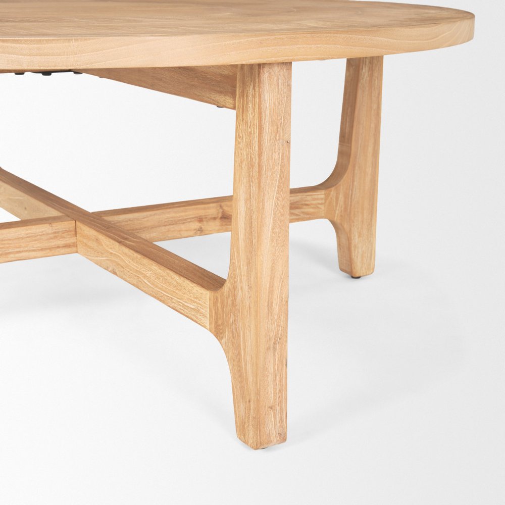 39" Natural and White Solid Wood Round Distressed Coffee Table