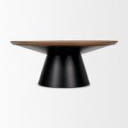 40" Brown and Black Solid Wood and Iron Round Pedestal Coffee Table