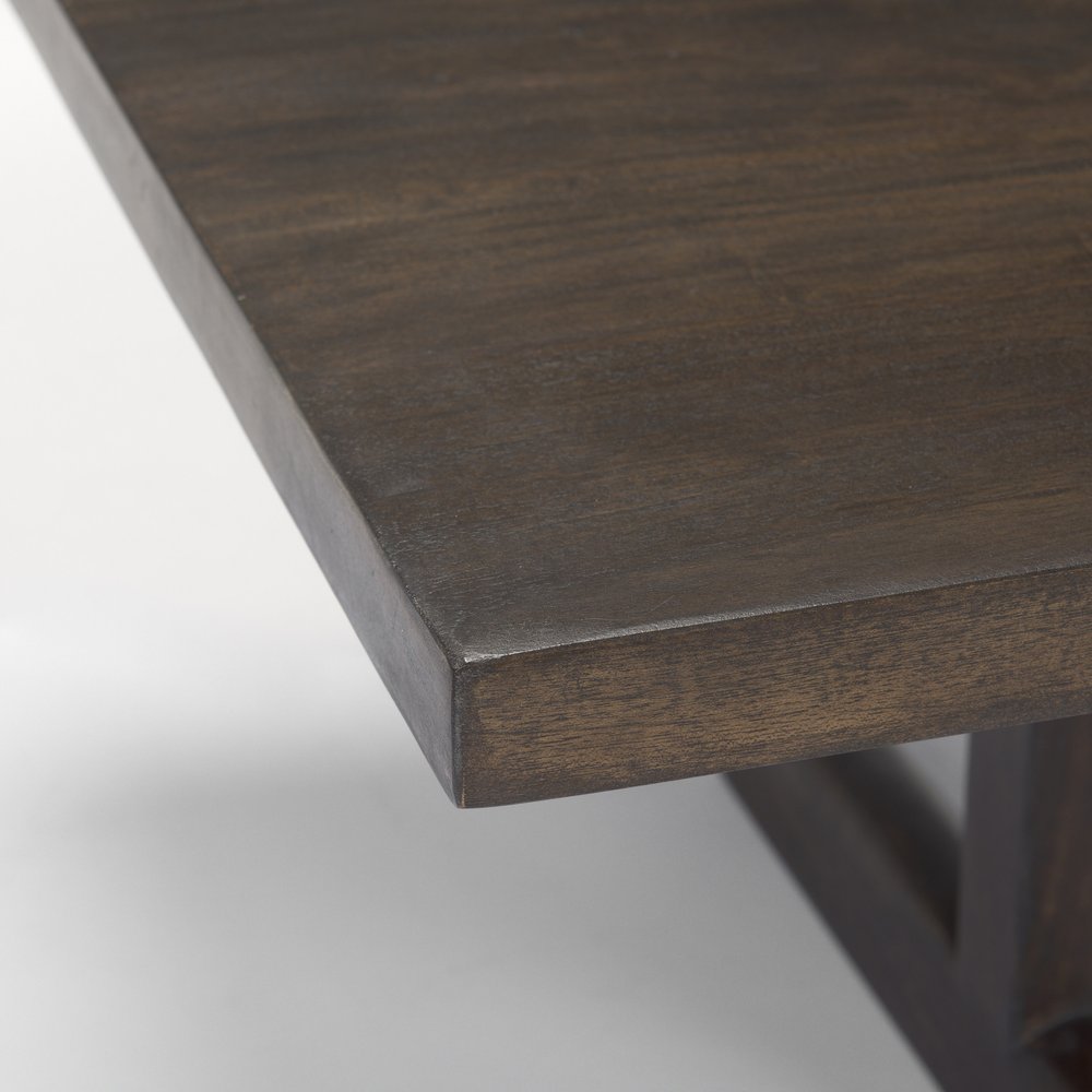 55" Dark Brown Solid Wood Double Pedestal Coffee Table