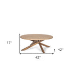 42" Natural Solid Wood Round Cross Legs Coffee Table