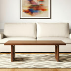 42" Brown and Natural Solid Wood and Wicker Square Double Pedestal Coffee Table