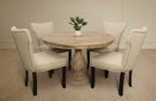 Five Piece Natural Round Solid Wood Dining Set with Four Chairs