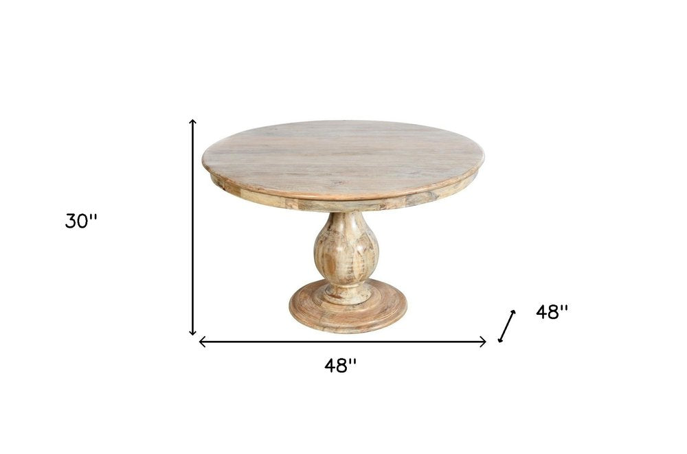 Five Piece Dark Brown Round Solid Wood Dining Set with Four Chairs