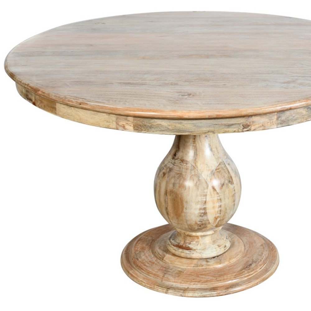 Five Piece Dark Brown Round Solid Wood Dining Set with Four Chairs