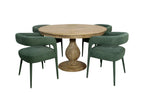 Five Piece Dark Brown Round Solid Wood Dining Set with Four Chairs