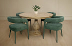 Five Piece Dark Brown Round Solid Wood Dining Set with Four Chairs