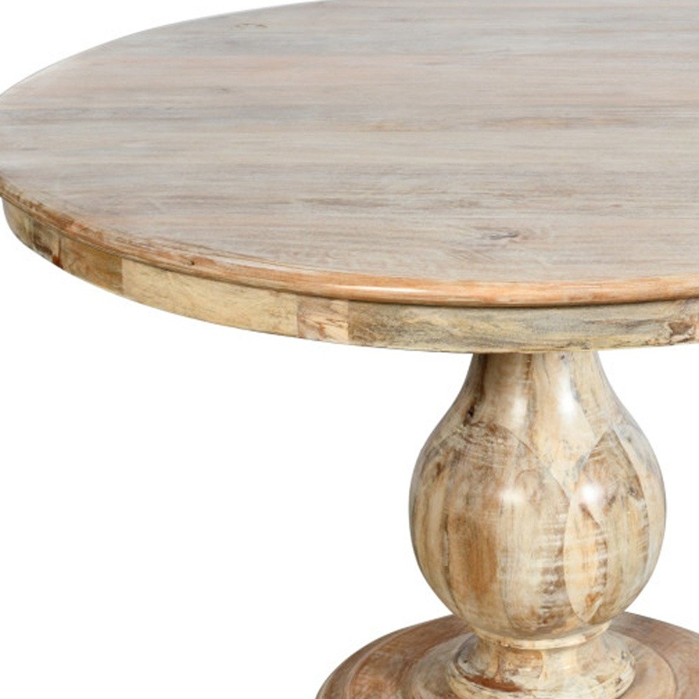 Five Piece Dark Brown Round Solid Wood Dining Set with Four Chairs