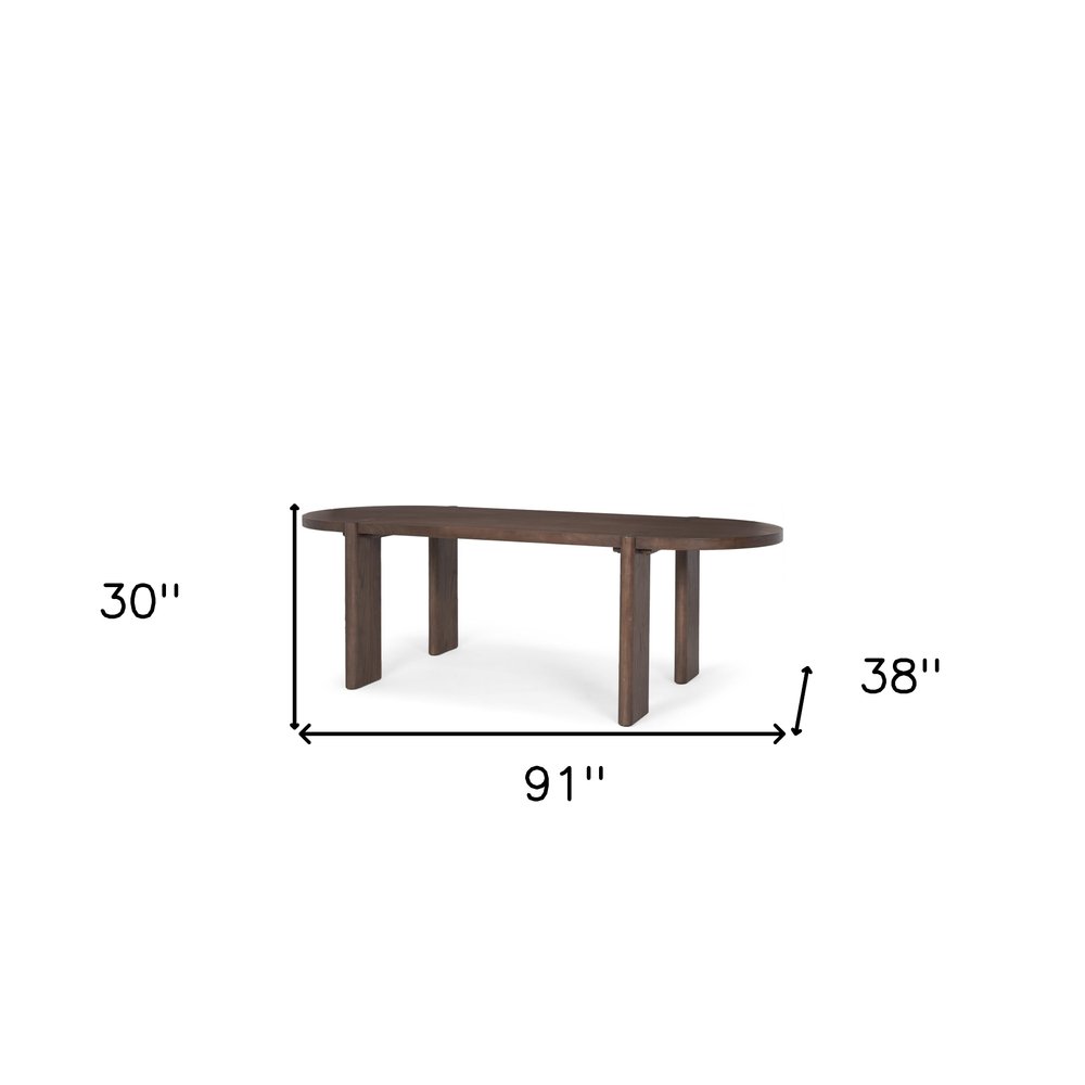 91" Brown Solid Wood Oval Dining Table