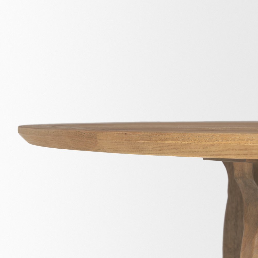 59" Brown Solid Wood Pedestal Base Round Top Dining Table