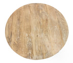 34" Natural Solid Wood Round Distressed Floor Shelf Coffee Table With Shelf