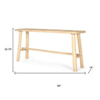 66" Light Brown Solid Wood Trestle Console Table